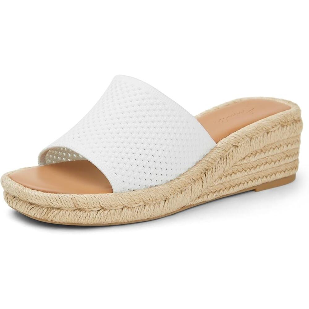 Arromic Womens Size 8.5 White Mesh Tan Wedge Platform Espadrille 2" Heel Sandals